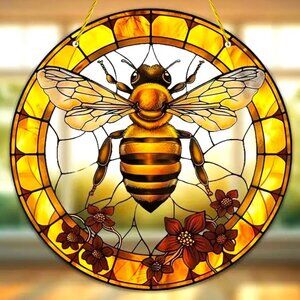 Suncatcher Bumble Bee Flowers Hanging Window Decor Art Colorful In/Outdoor NEW